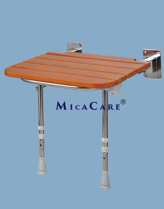 Wood folding seat with adjustable floor support